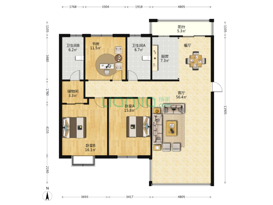 东城名苑 3室1厅2卫 144平方