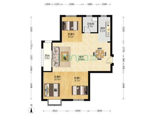 梦马都 3室1厅1卫 96平方