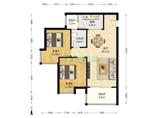 天沐君湖 2室1厅1卫 83平方