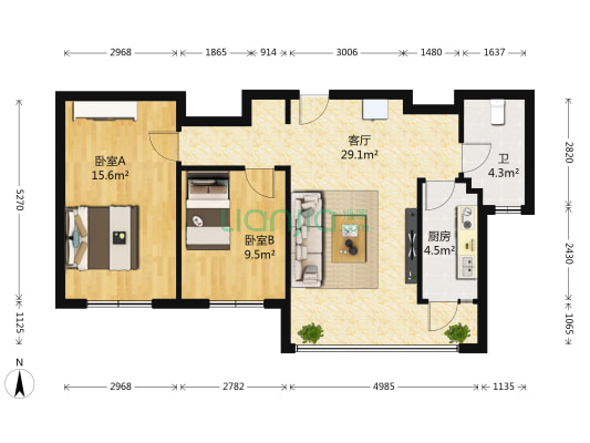 瑞成观邑 2室1厅1卫 89平方