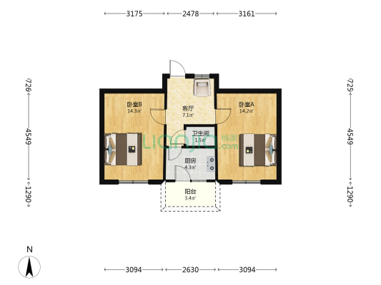 中煤第四十九工程处东院 2室1厅1卫 56平方