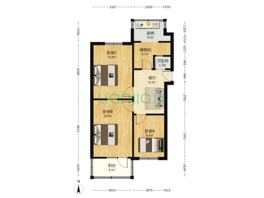 永和里社区 3室1厅1卫 67平方
