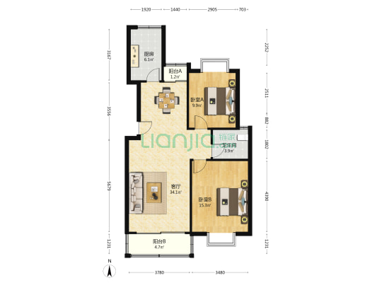 华业翠都 2室1厅1卫 95平方