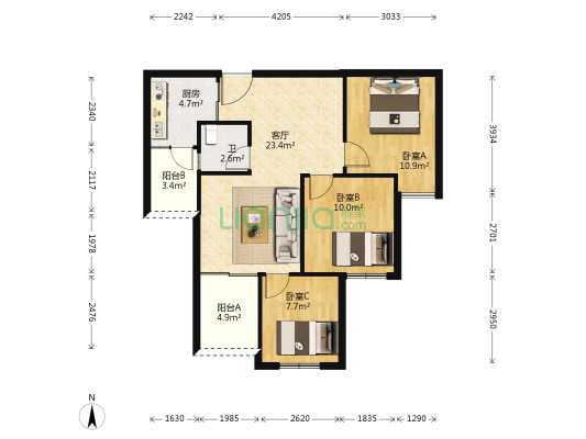 金玉雅居 3室1厅1卫 90平方