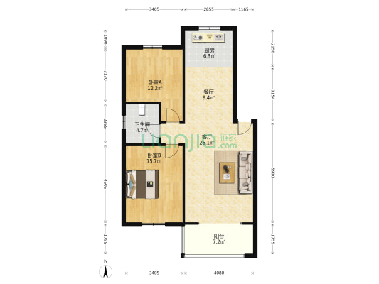 风华龙源 2室2厅1卫 96平方