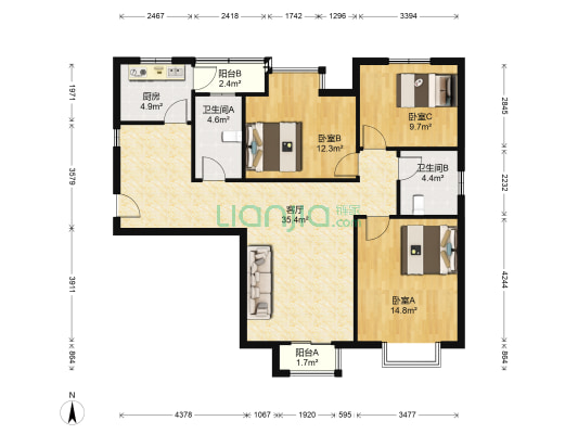 德晟里 3室1厅2卫 124平方