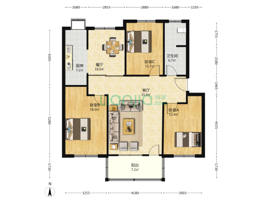 机电公司家属院沙北路 3室2厅1卫 120平方