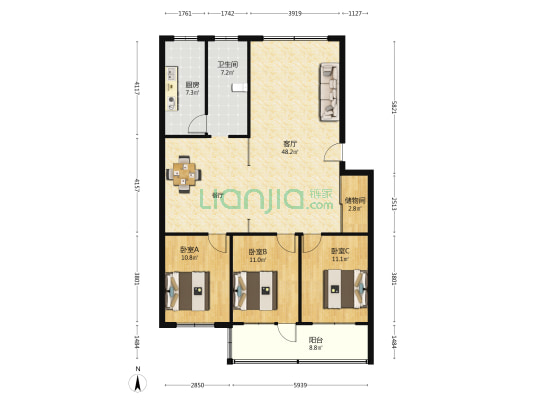 沙窝小区 3室1厅1卫 130平方
