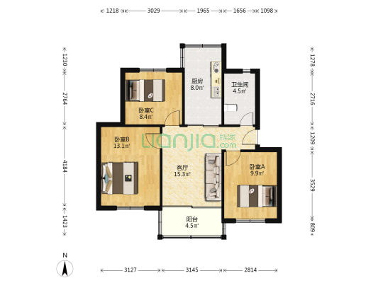 东寅公寓 3室1厅1卫 77平方