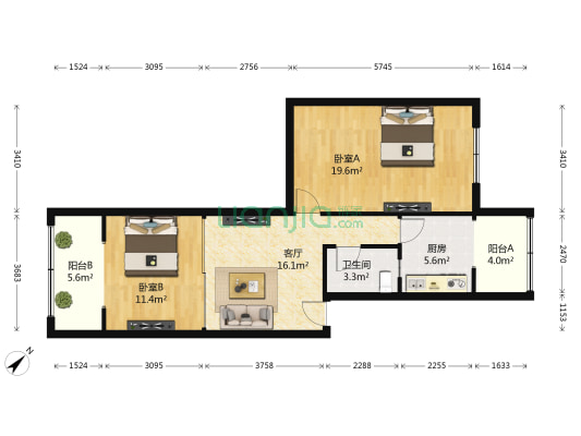 红牌楼北街12号 2室1厅1卫 78平方