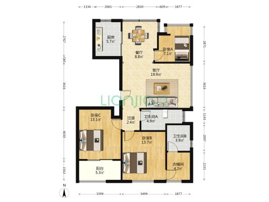 龙鼎瑞园 3室2厅2卫 125平方