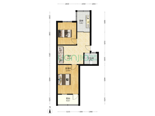 张家拐西巷 2室1厅1卫 60平方