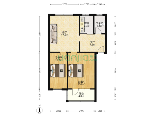 开发区政法街怡海嘉园两居，本满五不唯一。-户型图