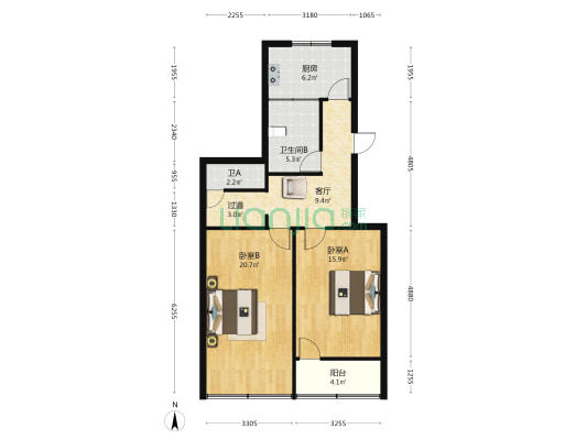 石幢弄 2室1厅2卫 84平方