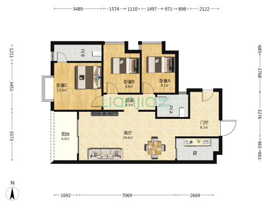 滨江熙岸 3室1厅2卫 102平方