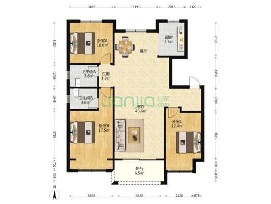 中房枫叶·云墅 3室1厅2卫 126平方