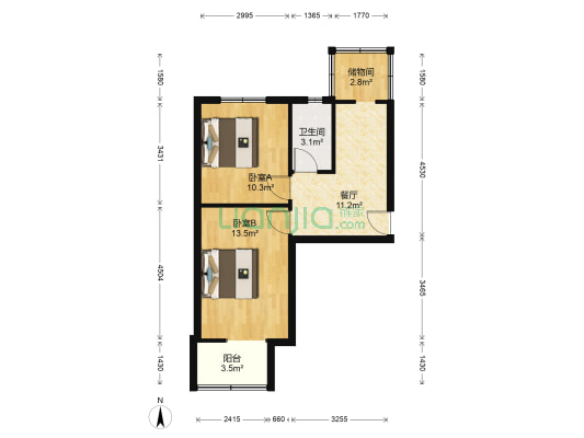 山西昆烟晋华里小区 2室1厅1卫 55平方