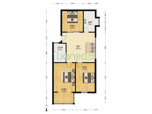五三大道地税局宿舍 3室1厅1卫 90平方