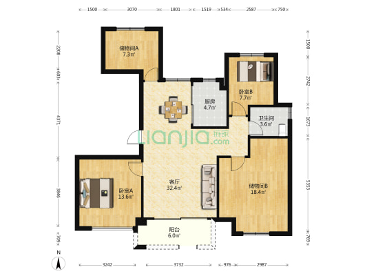 印象江南花园一期 2室1厅1卫 130平方