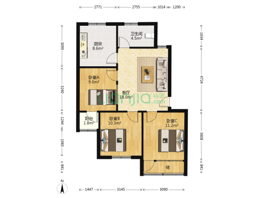 商业小区 3室1厅1卫 83平方