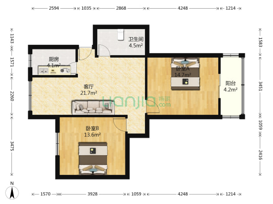 世纪花园 2室1厅1卫 79平方