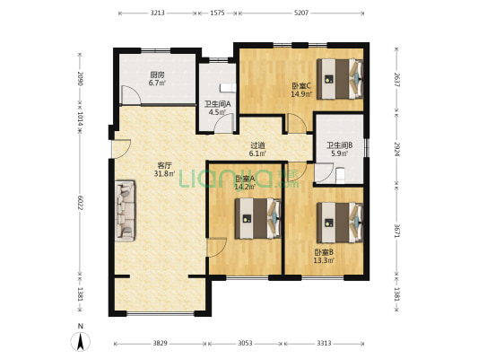 利航观棠 3室1厅2卫 145平方