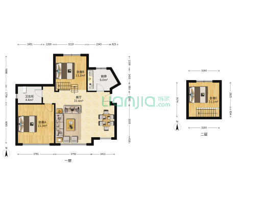 金灿花园 3室1厅1卫 80平方