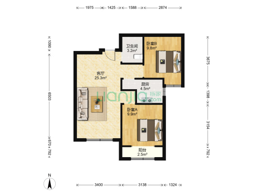 凤城·天鹅湖 2室1厅1卫 80平方