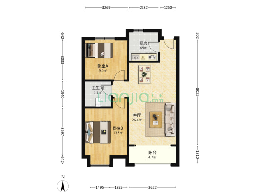 东昊骏璟学府 2室1厅1卫 89平方