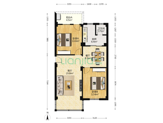 安山大街 2室2厅1卫 92平方