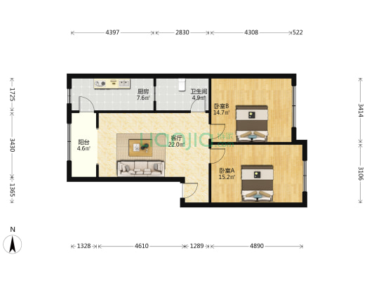 北盛小区 2室1厅1卫 85平方