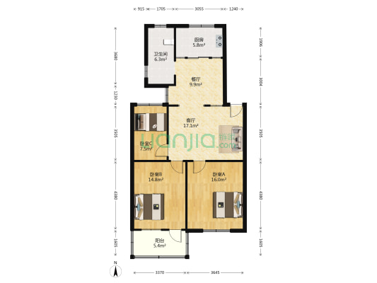 长坝新村一区 3室2厅1卫 98平方