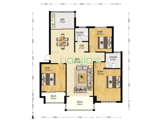 阳滩绿庭 3室1厅2卫 119平方