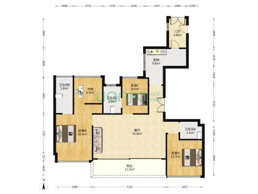 天健公馆 4室1厅3卫 162平方