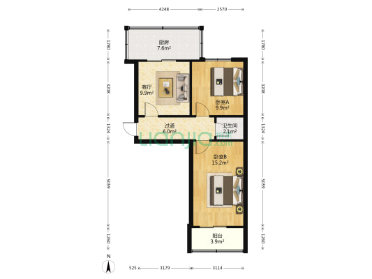 方新小区南区 2室1厅1卫 65平方
