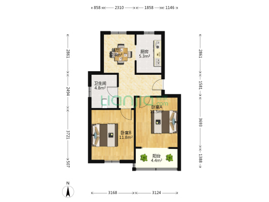 长丰花苑 2室1厅1卫 66平方