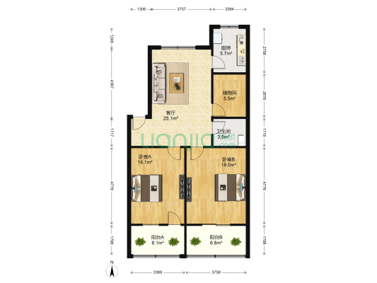 仁兴家园 2室1厅1卫 106平方