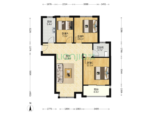 静雅嘉园 3室1厅1卫 95平方