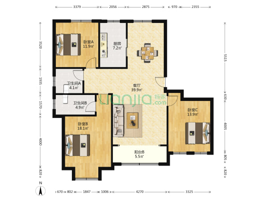 中润世纪财富中心 3室1厅2卫 152平方