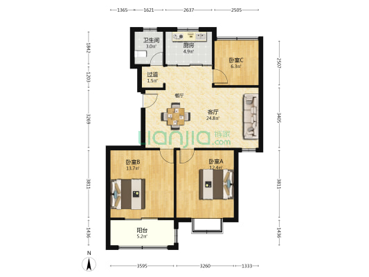 公园生活家 3室1厅1卫 94平方