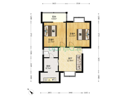 江边村 2室1厅1卫 63平方