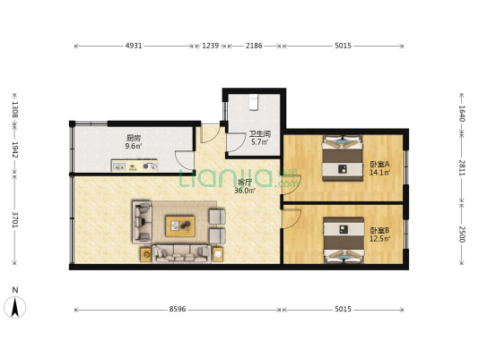 建筑巷35号 2室1厅1卫 89平方