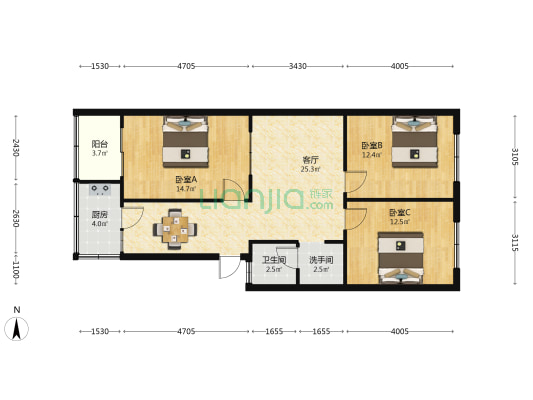 青峰商厦小区 3室1厅2卫 95平方