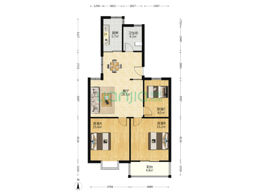 东方明珠 3室1厅1卫 110平方