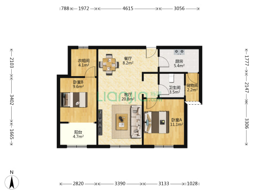 国信国际公馆 2室2厅1卫 99平方
