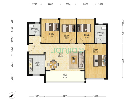 超核中心润府 4室1厅2卫 114平方