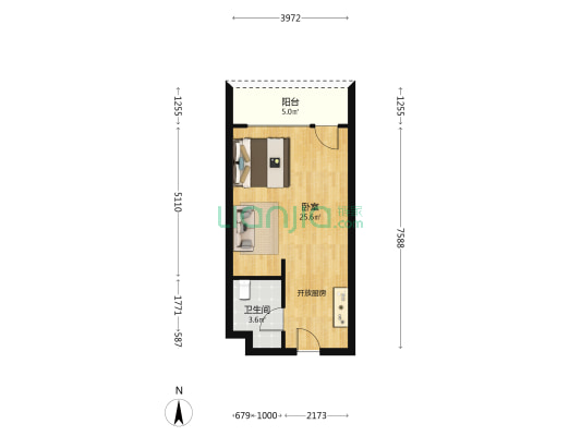 东北·中交城 1室0厅1卫 53平方