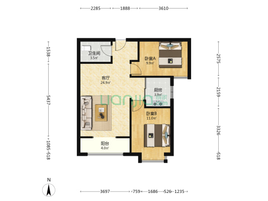 开发区全南两居精装修  交通方便-户型图