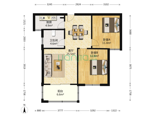 新河湾花园 2室1厅1卫 89平方