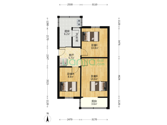 建设北路335号院 3室1厅1卫 65平方